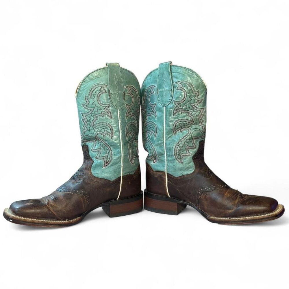 Dan Post Babs DP4937 Western Boots Womens 7.5 Brown Turquoise Square Toe Cowgirl - Picture 6 of 8